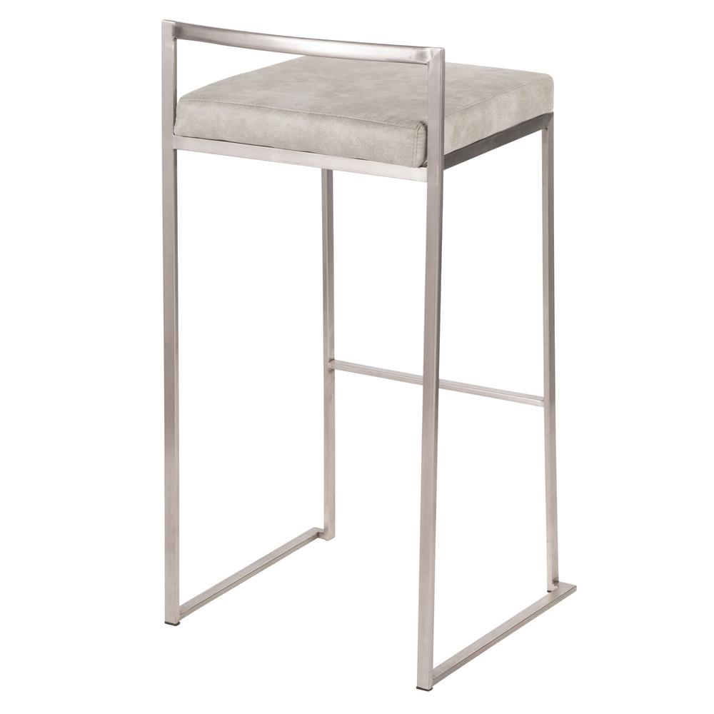 Stainless Steel, Light Grey Cowboy Fabric Fuji Stacker Barstool - Set of 2. Picture 4