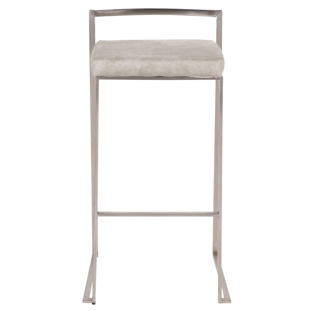 Stainless Steel, Light Grey Cowboy Fabric Fuji Stacker Barstool - Set of 2. Picture 6