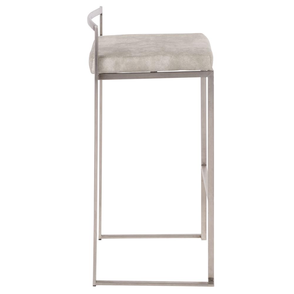 Stainless Steel, Light Grey Cowboy Fabric Fuji Stacker Barstool - Set of 2. Picture 3