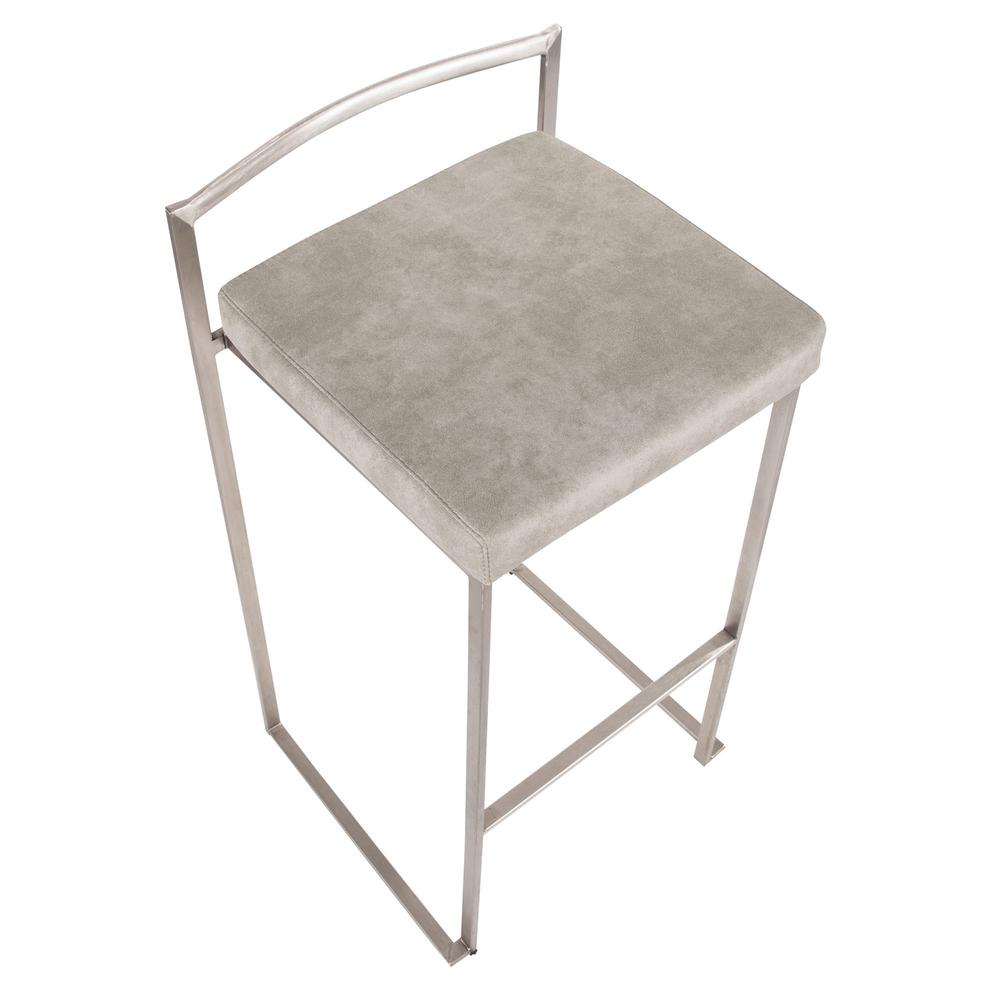 Stainless Steel, Light Grey Cowboy Fabric Fuji Stacker Barstool - Set of 2. Picture 7