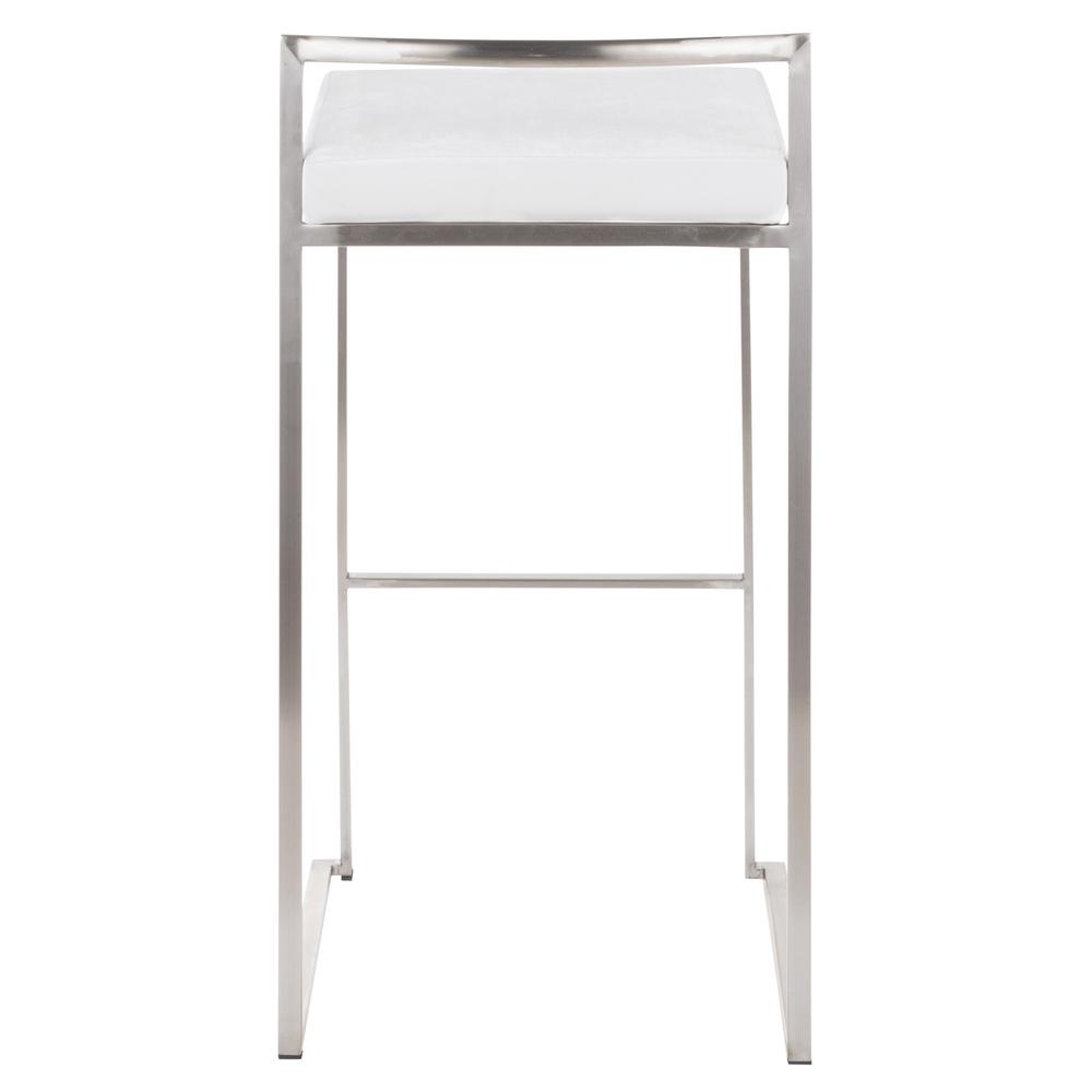 Brushed Stainless Steel, White Velvet Fuji Stacker Barstool - Set of 2. Picture 5