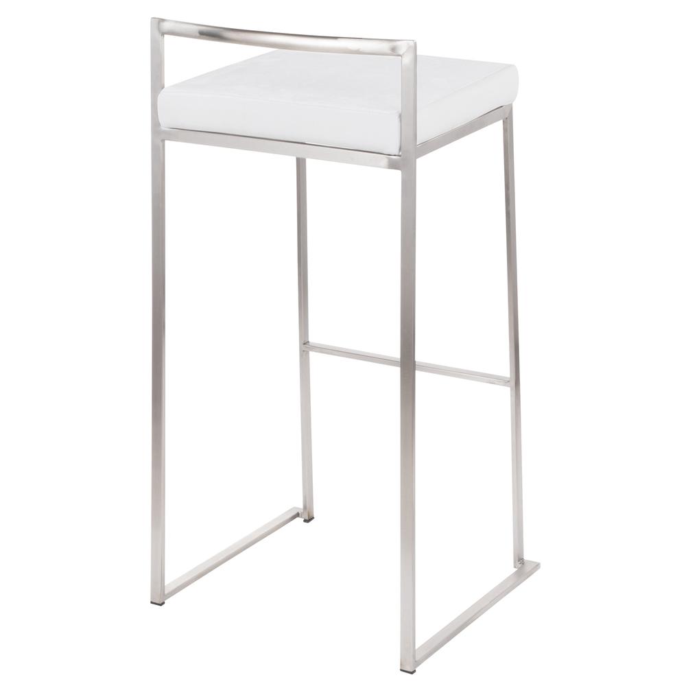 Brushed Stainless Steel, White Velvet Fuji Stacker Barstool - Set of 2. Picture 4
