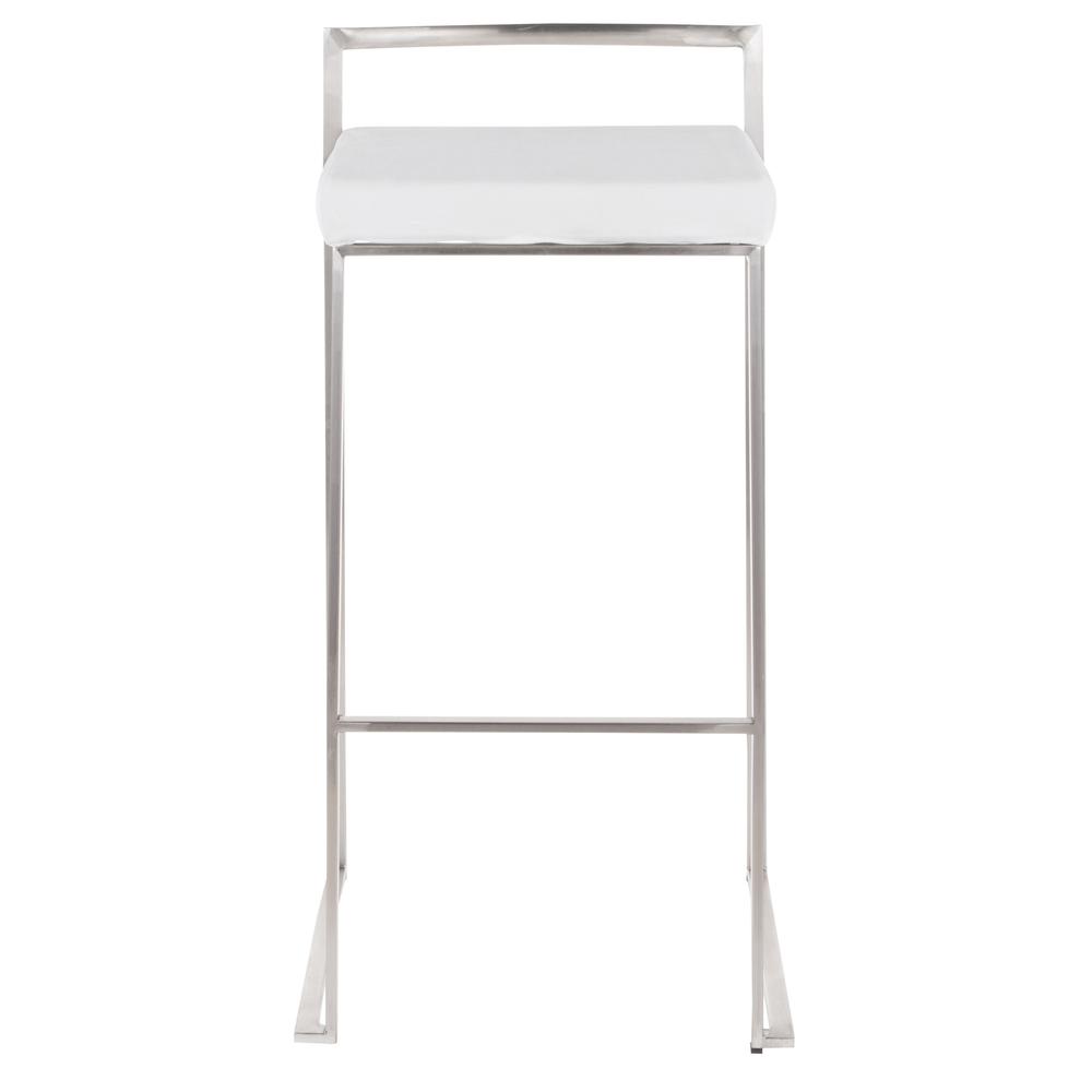 Brushed Stainless Steel, White Velvet Fuji Stacker Barstool - Set of 2. Picture 6