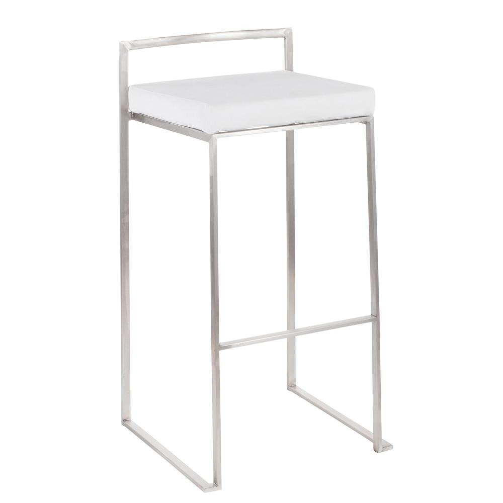 Brushed Stainless Steel, White Velvet Fuji Stacker Barstool - Set of 2. Picture 2