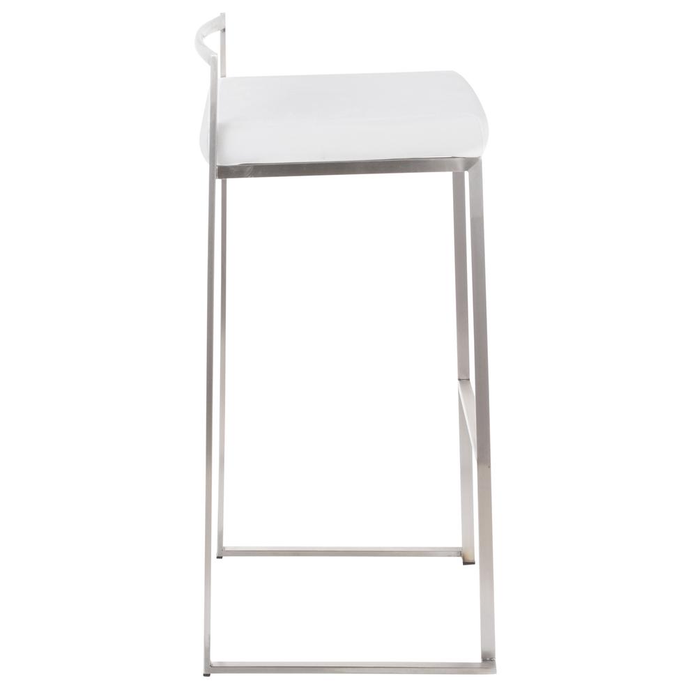 Brushed Stainless Steel, White Velvet Fuji Stacker Barstool - Set of 2. Picture 3