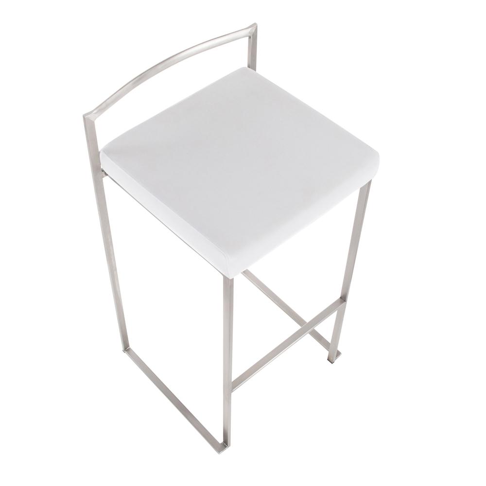 Brushed Stainless Steel, White Velvet Fuji Stacker Barstool - Set of 2. Picture 7