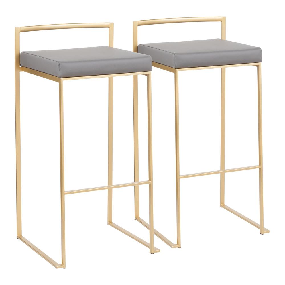 Gold Metal, Grey PU Fuji Stacker Barstool - Set of 2. Picture 1