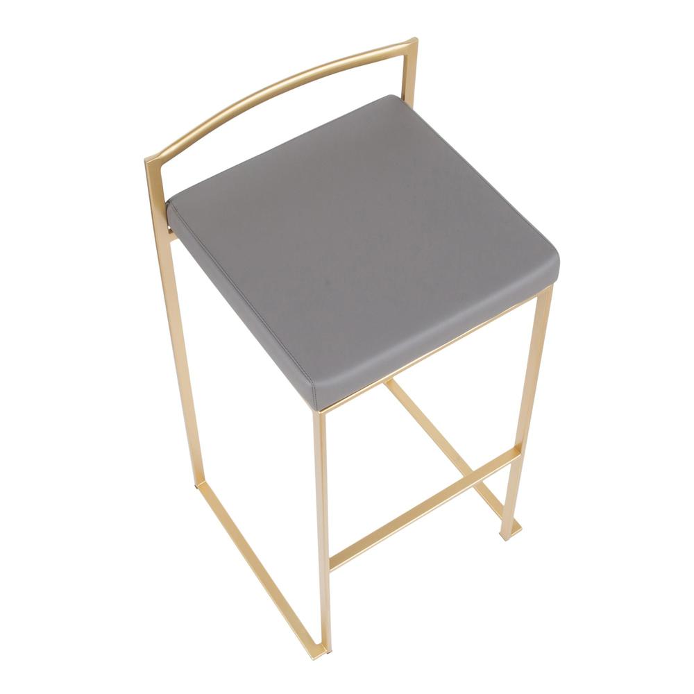 Gold Metal, Grey PU Fuji Stacker Barstool - Set of 2. Picture 7
