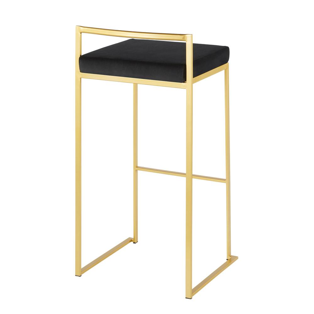 Gold Metal, Black Velvet Fuji Stacker Barstool - Set of 2. Picture 4