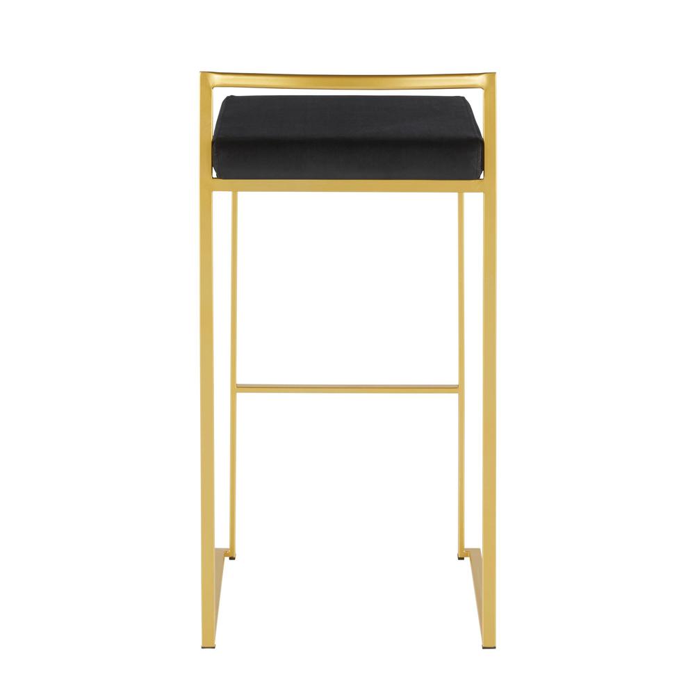 Gold Metal, Black Velvet Fuji Stacker Barstool - Set of 2. Picture 5