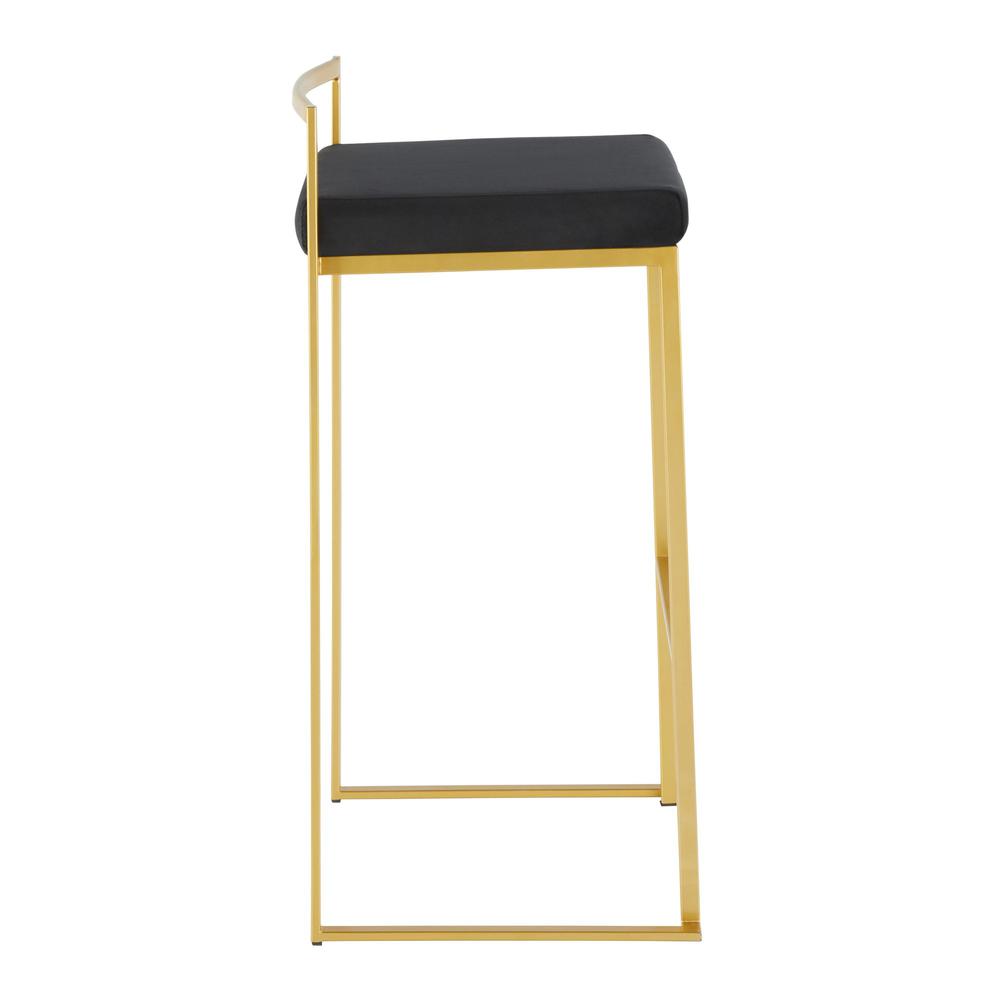 Gold Metal, Black Velvet Fuji Stacker Barstool - Set of 2. Picture 3