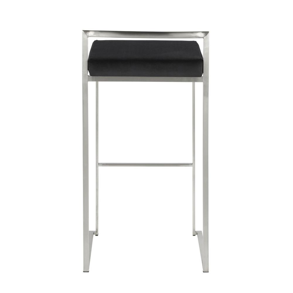 Brushed Stainless Steel, Black Velvet Fuji Stacker Barstool - Set of 2. Picture 5