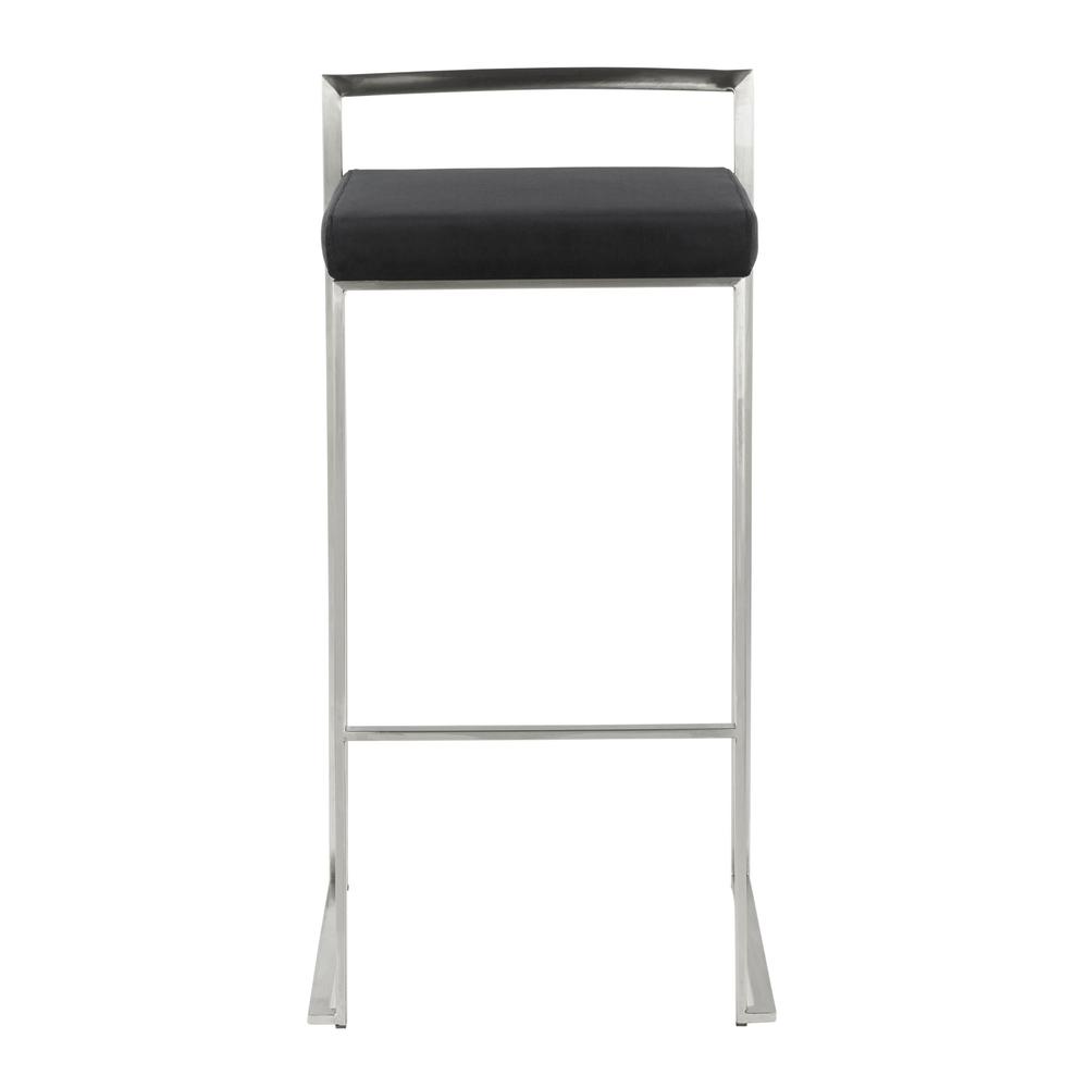 Brushed Stainless Steel, Black Velvet Fuji Stacker Barstool - Set of 2. Picture 6