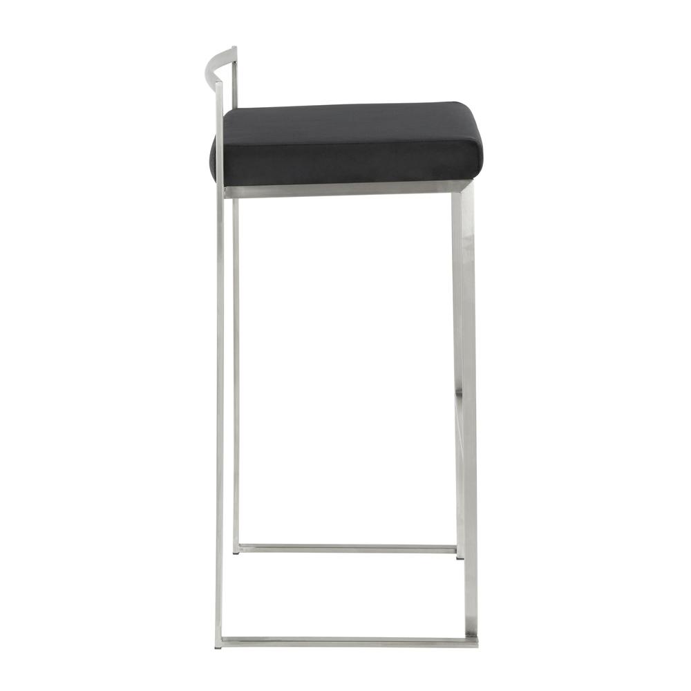 Brushed Stainless Steel, Black Velvet Fuji Stacker Barstool - Set of 2. Picture 3