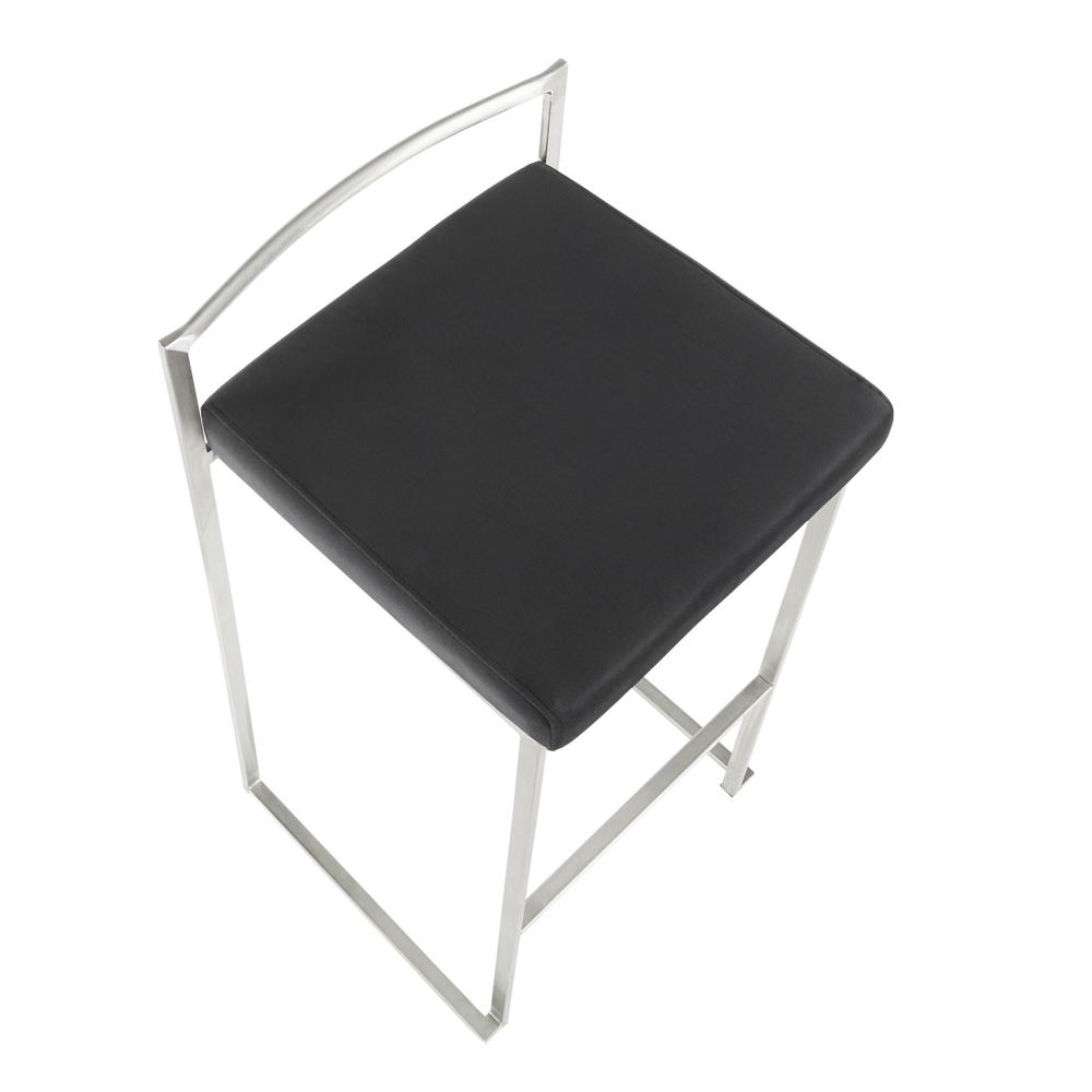 Brushed Stainless Steel, Black Velvet Fuji Stacker Barstool - Set of 2. Picture 7