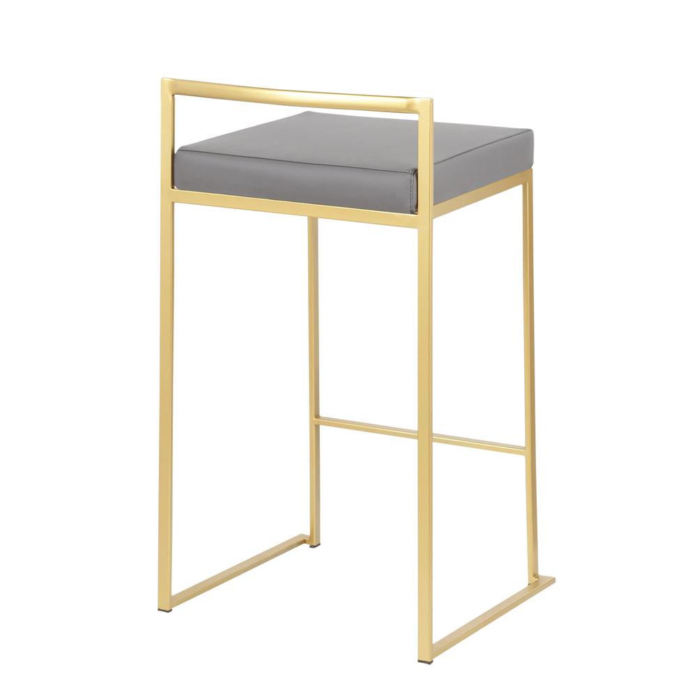 Gold Metal, Grey PU Fuji Stacker Counter Stool - Set of 2. Picture 4