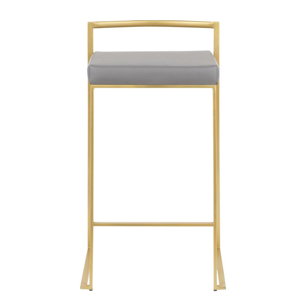 Gold Metal, Grey PU Fuji Stacker Counter Stool - Set of 2. Picture 6