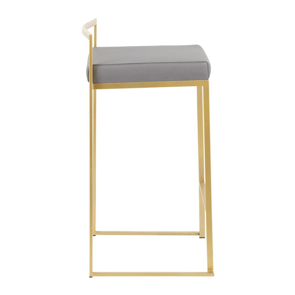 Gold Metal, Grey PU Fuji Stacker Counter Stool - Set of 2. Picture 3