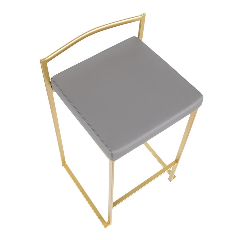 Gold Metal, Grey PU Fuji Stacker Counter Stool - Set of 2. Picture 7