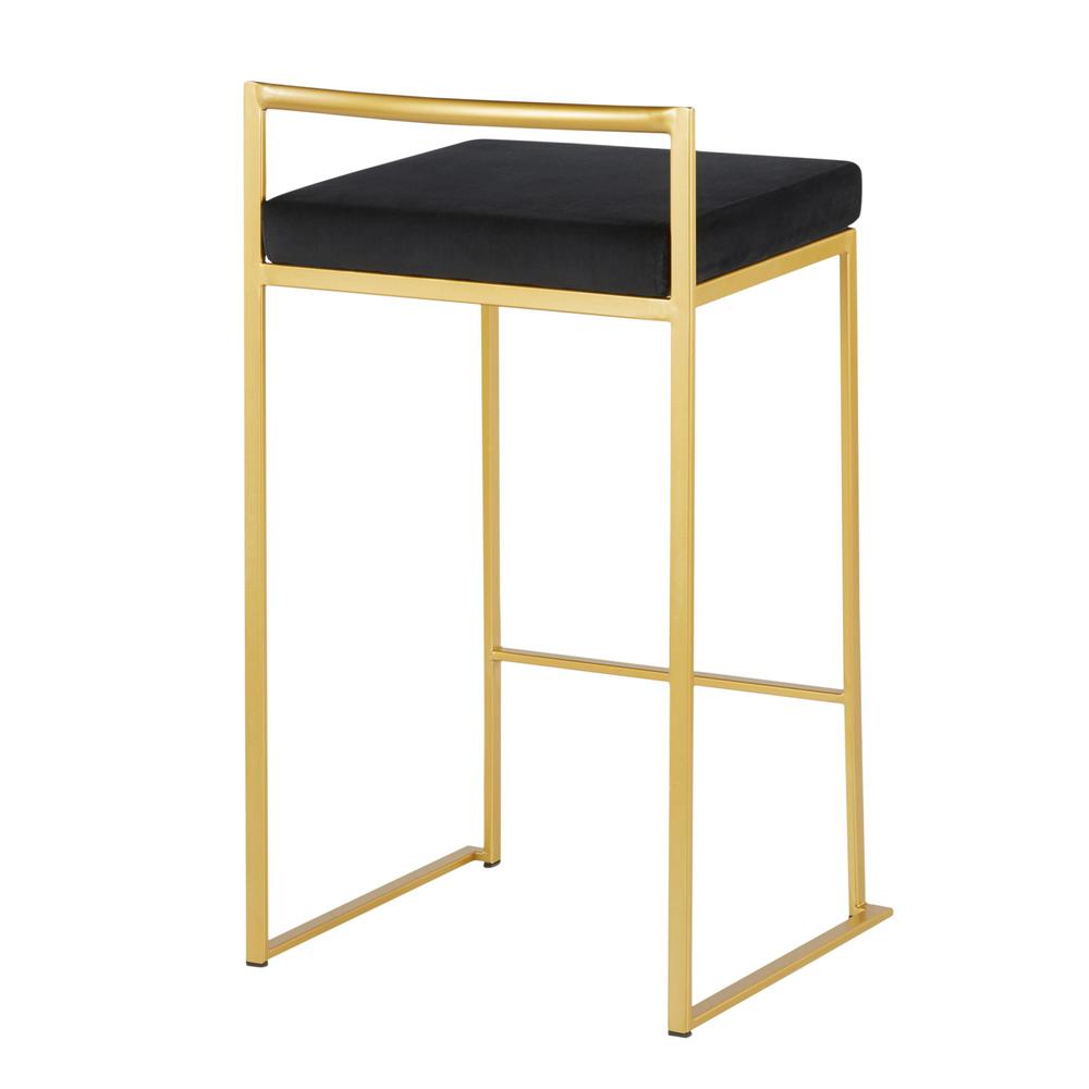 Gold Metal, Black Velvet Fuji Stacker Counter Stool - Set of 2. Picture 4