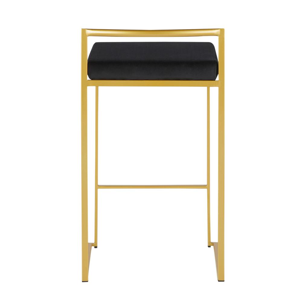 Gold Metal, Black Velvet Fuji Stacker Counter Stool - Set of 2. Picture 5
