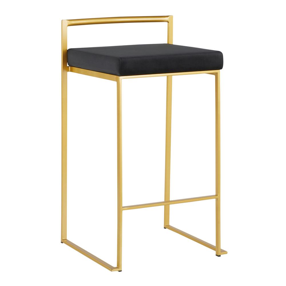Gold Metal, Black Velvet Fuji Stacker Counter Stool - Set of 2. Picture 2