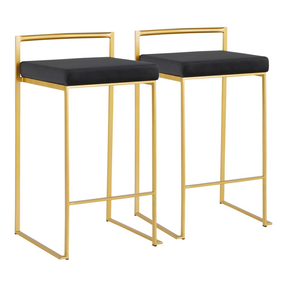 Gold Metal, Black Velvet Fuji Stacker Counter Stool - Set of 2. Picture 1