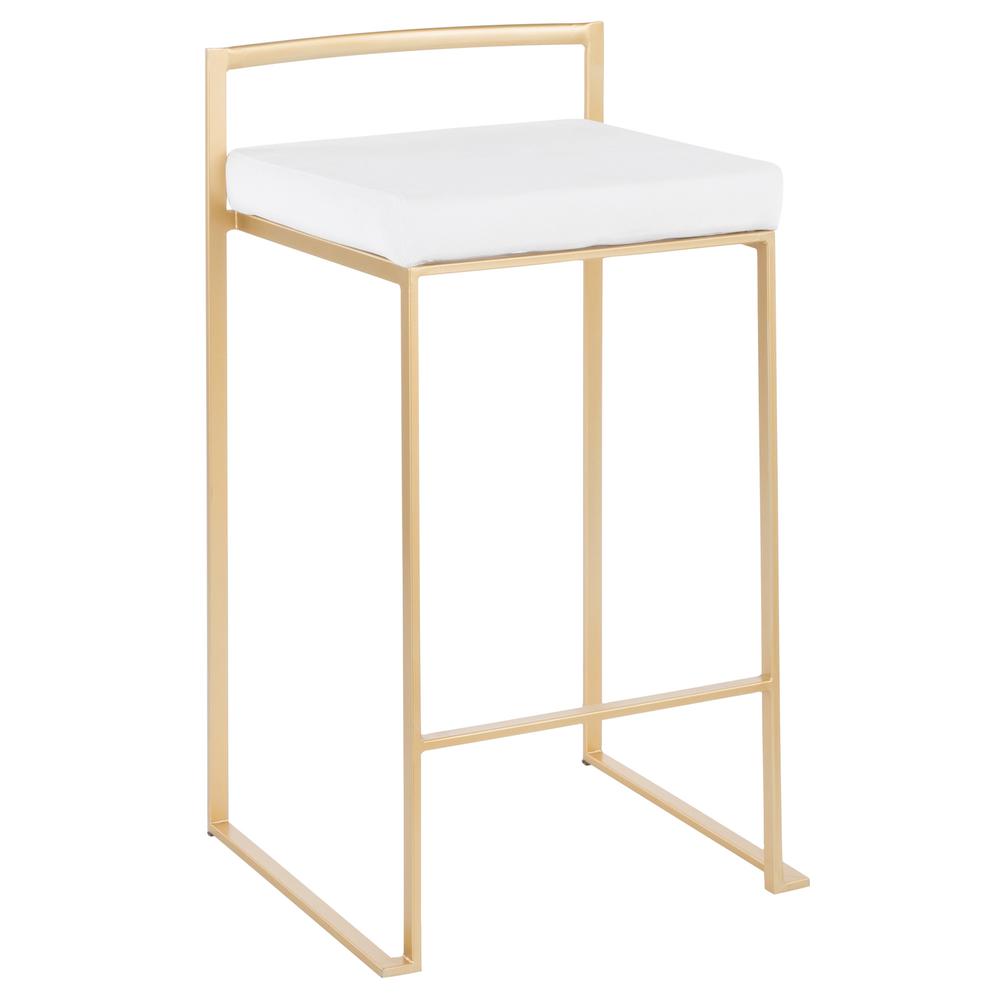 Gold Metal, White Velvet Fuji Stacker Counter Stool - Set of 2. Picture 2