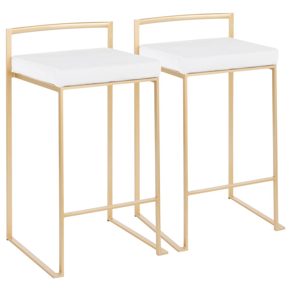 Gold Metal, White Velvet Fuji Stacker Counter Stool - Set of 2. Picture 1