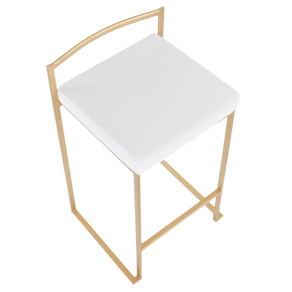 Gold Metal, White Velvet Fuji Stacker Counter Stool - Set of 2. Picture 7