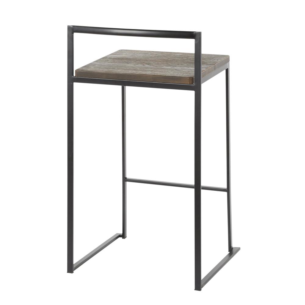 Fuji Contemporary Stackable Counter Stool in Black with an Espresso Wood-Pressed Grain Bamboo Seat - Set of 2. Picture 4