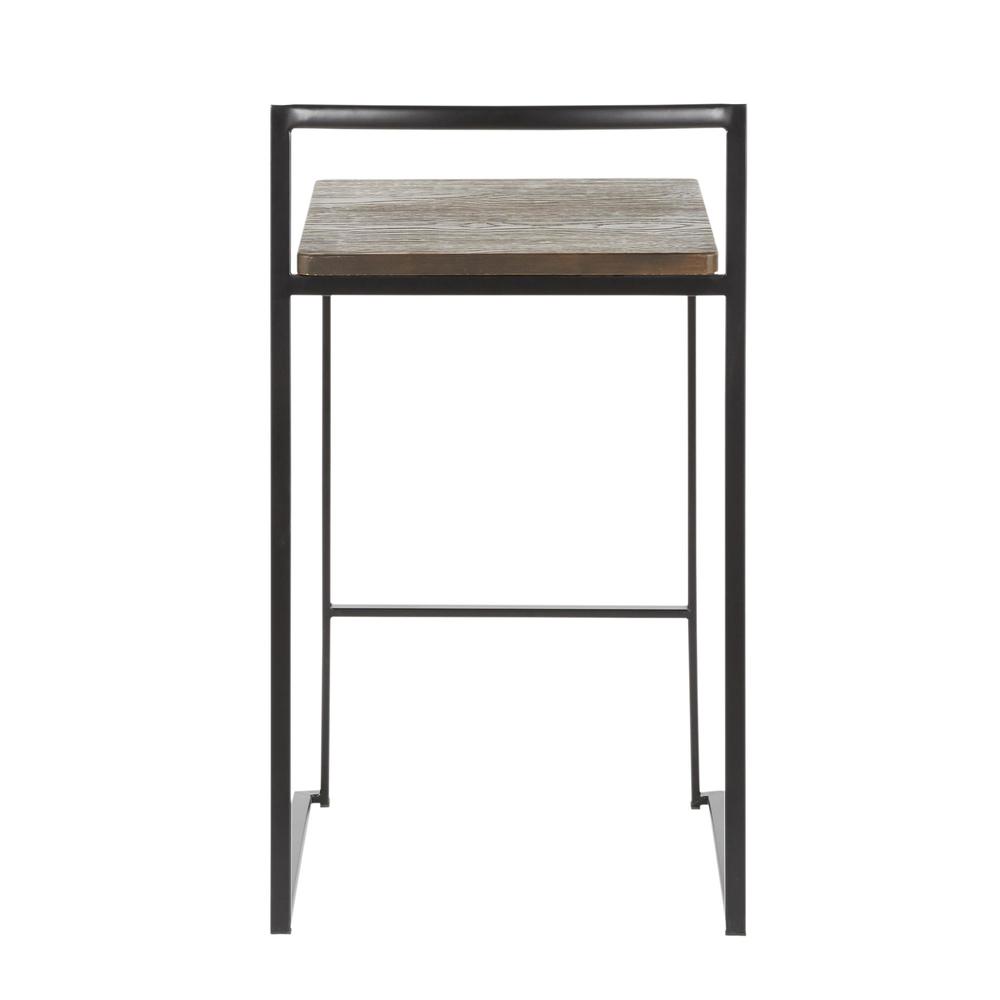 Fuji Contemporary Stackable Counter Stool in Black with an Espresso Wood-Pressed Grain Bamboo Seat - Set of 2. Picture 5