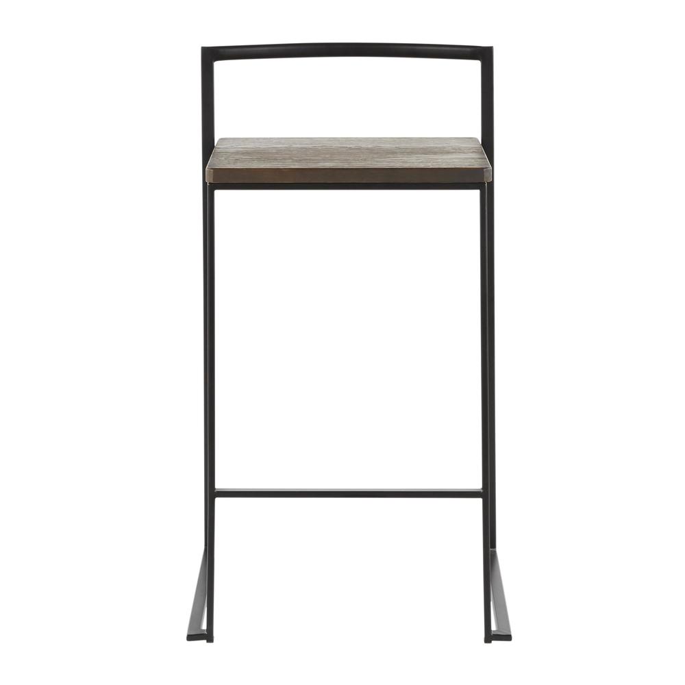 Fuji Contemporary Stackable Counter Stool in Black with an Espresso Wood-Pressed Grain Bamboo Seat - Set of 2. Picture 6