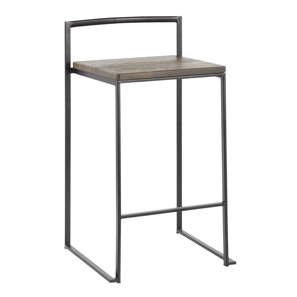 Fuji Contemporary Stackable Counter Stool in Black with an Espresso Wood-Pressed Grain Bamboo Seat - Set of 2. Picture 2