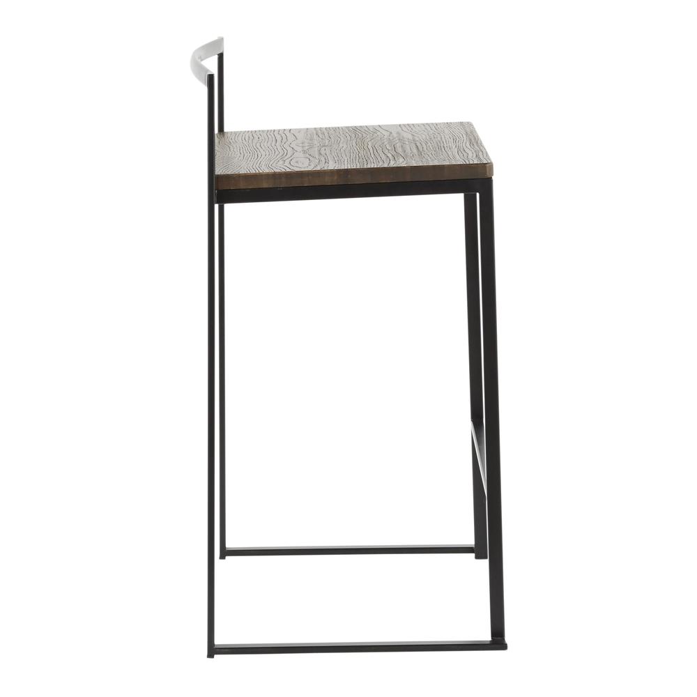 Fuji Contemporary Stackable Counter Stool in Black with an Espresso Wood-Pressed Grain Bamboo Seat - Set of 2. Picture 3