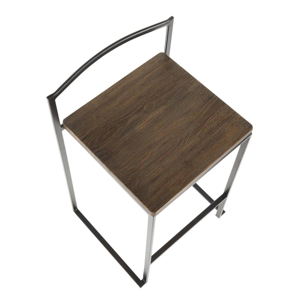 Fuji Contemporary Stackable Counter Stool in Black with an Espresso Wood-Pressed Grain Bamboo Seat - Set of 2. Picture 7