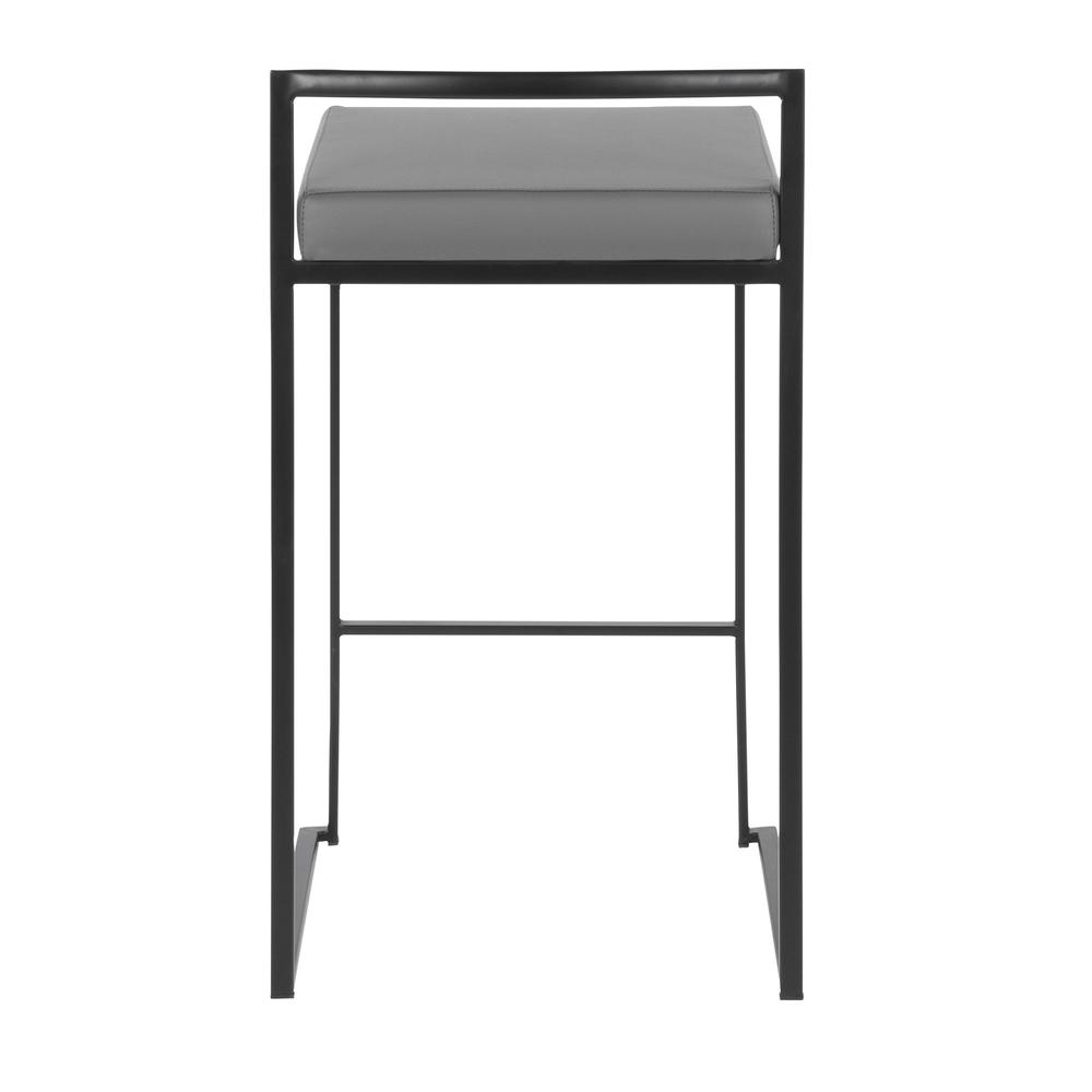 Black Metal, Grey PU Fuji Stacker Counter Stool - Set of 2. Picture 5