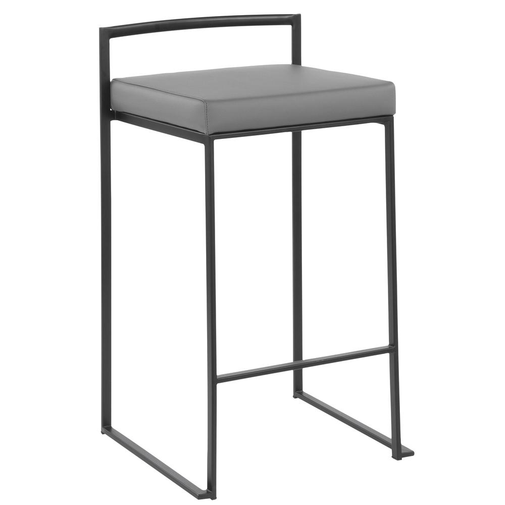 Black Metal, Grey PU Fuji Stacker Counter Stool - Set of 2. Picture 2