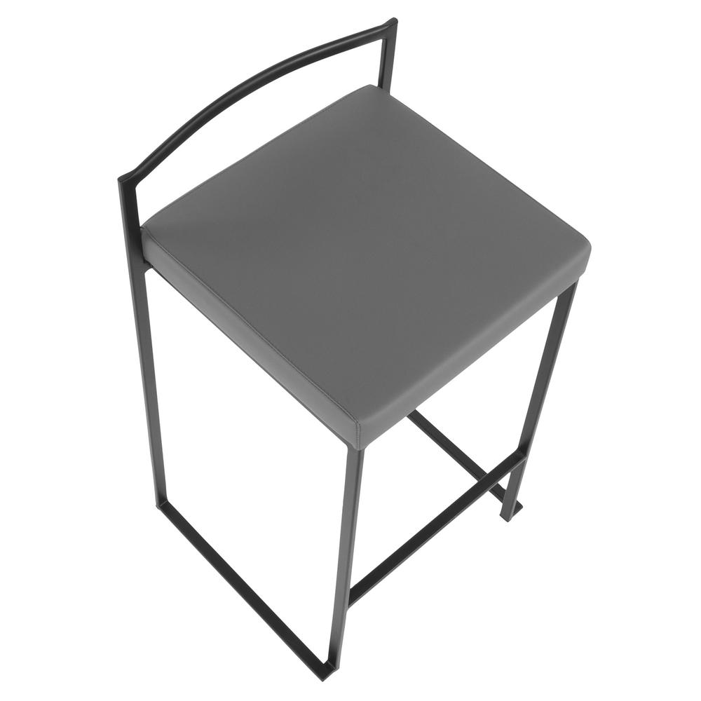 Black Metal, Grey PU Fuji Stacker Counter Stool - Set of 2. Picture 7