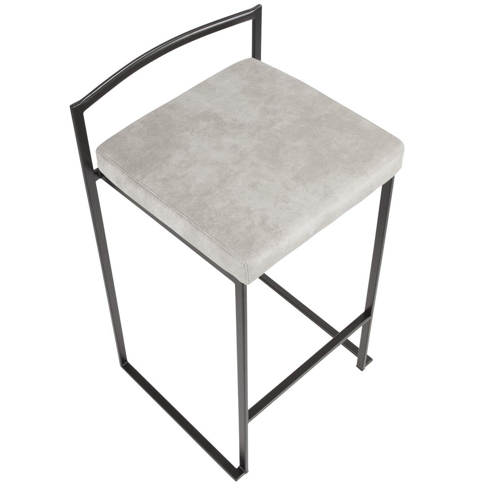 Black, Light Grey Cowboy Fabric Fuji Stacker Counter Stool - Set of 2. Picture 7