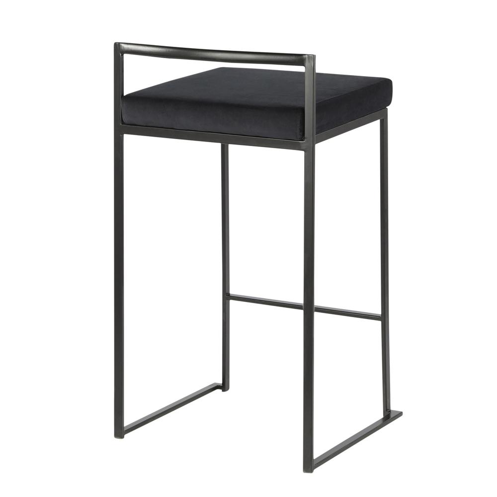 Black Metal, Black Velvet Fuji Stacker Counter Stool - Set of 2. Picture 4