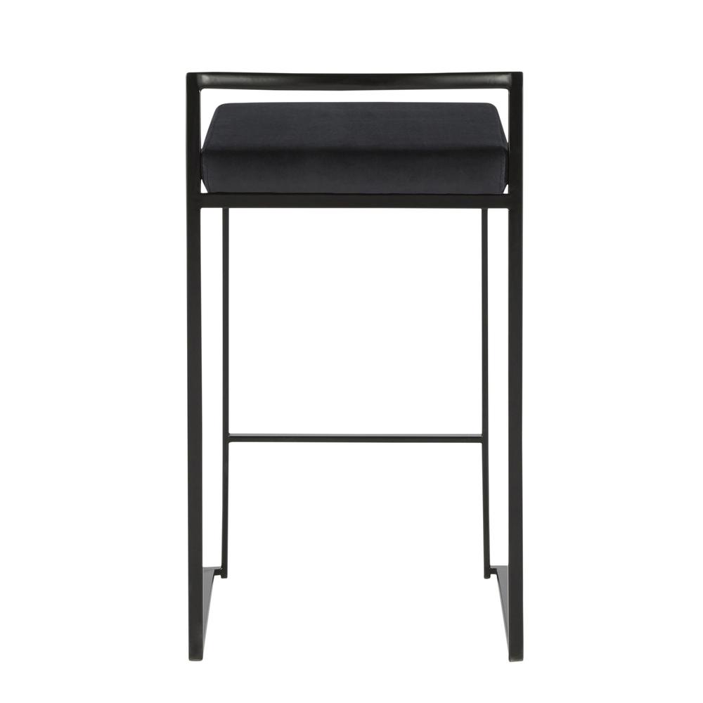 Black Metal, Black Velvet Fuji Stacker Counter Stool - Set of 2. Picture 5