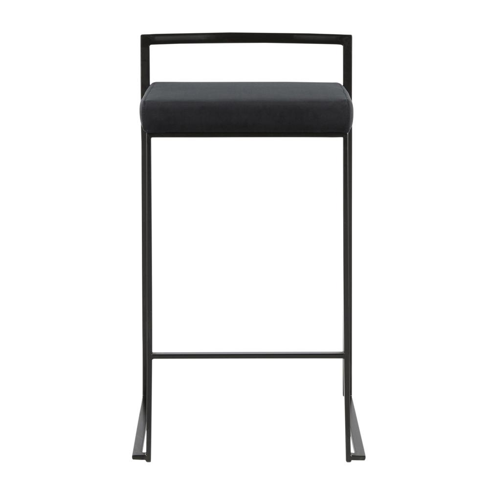 Black Metal, Black Velvet Fuji Stacker Counter Stool - Set of 2. Picture 6