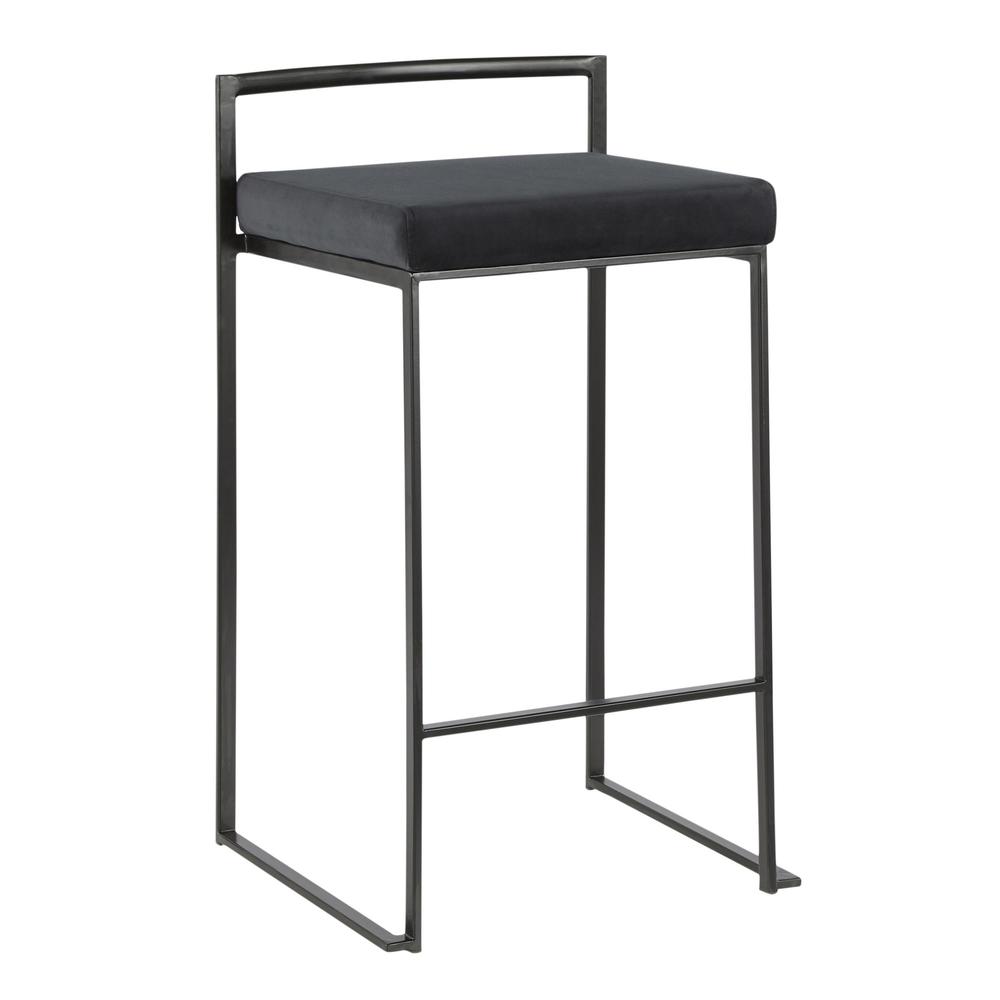 Black Metal, Black Velvet Fuji Stacker Counter Stool - Set of 2. Picture 2