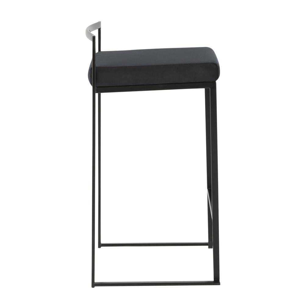 Black Metal, Black Velvet Fuji Stacker Counter Stool - Set of 2. Picture 3