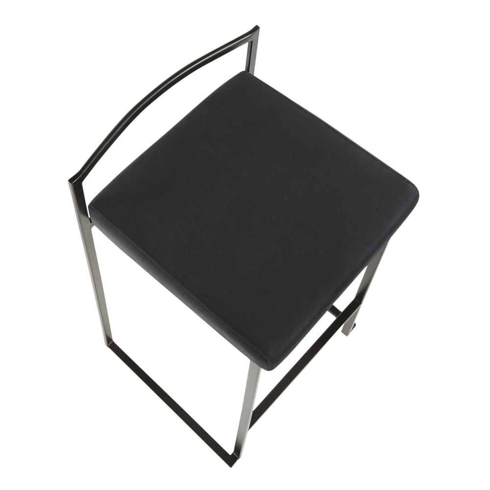Black Metal, Black Velvet Fuji Stacker Counter Stool - Set of 2. Picture 7