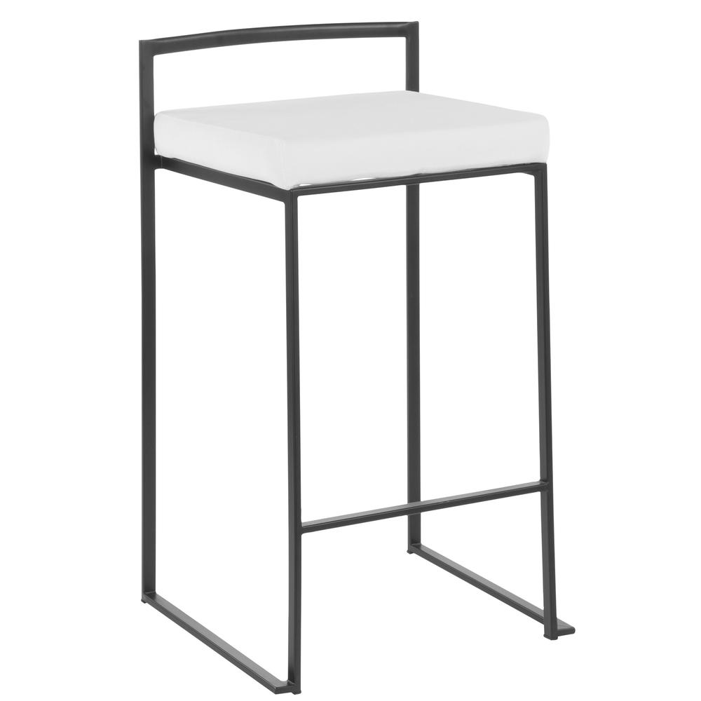 Black Metal, White Velvet Fuji Stacker Counter Stool - Set of 2. Picture 2