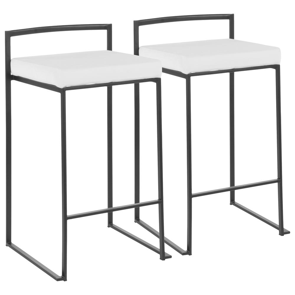 Black Metal, White Velvet Fuji Stacker Counter Stool - Set of 2. Picture 1