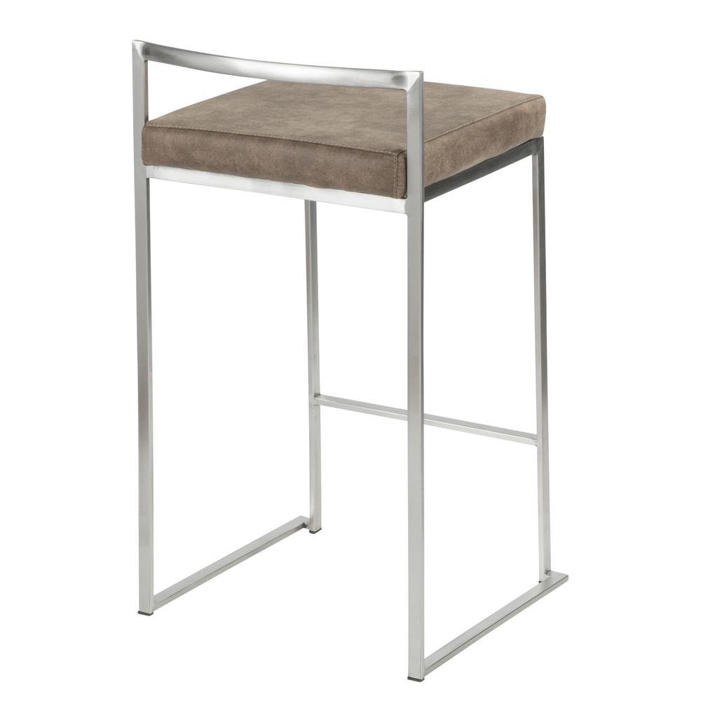 Stainless Steel, Brown Cowboy Fabric Fuji Stacker Counter Stool - Set of 2. Picture 4