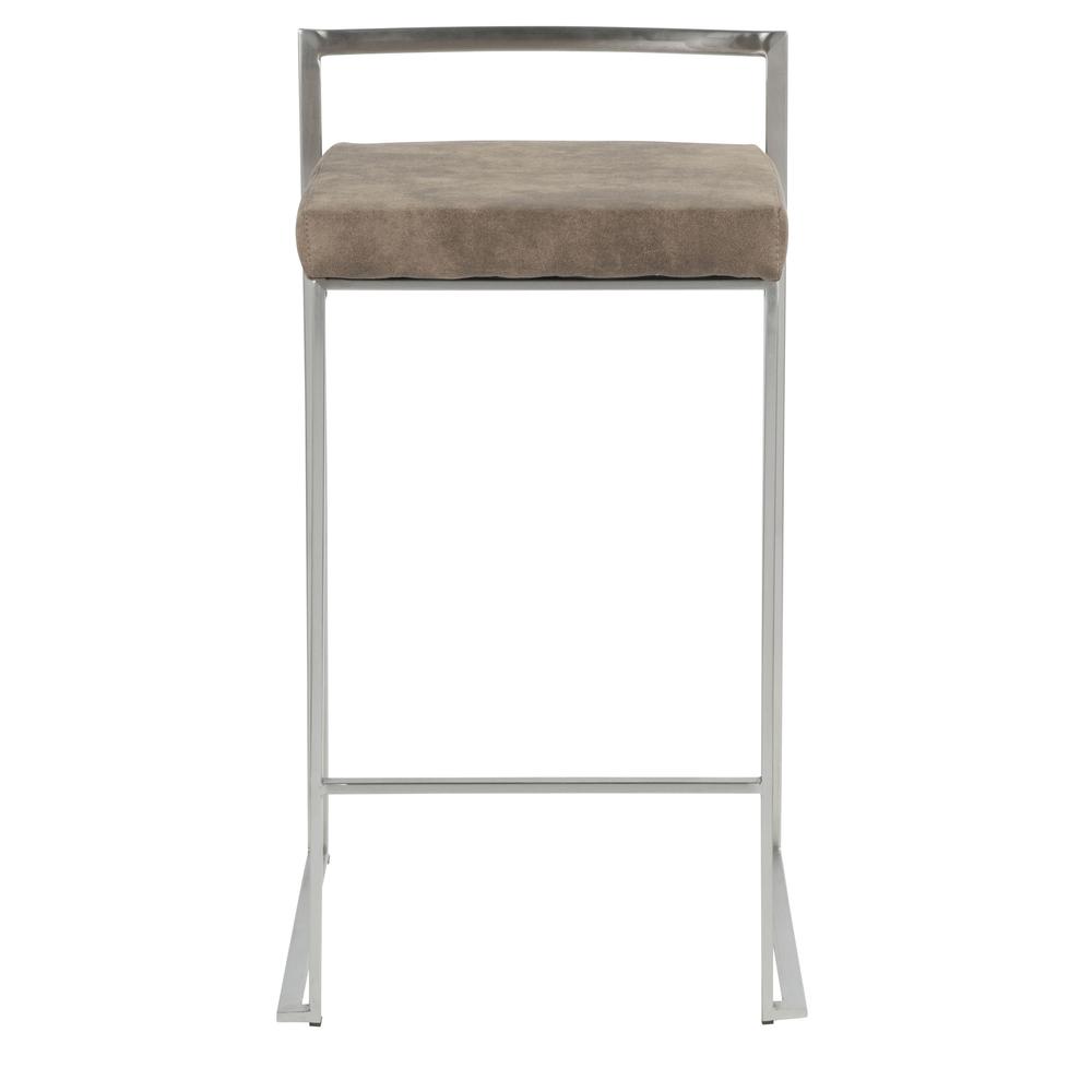 Stainless Steel, Brown Cowboy Fabric Fuji Stacker Counter Stool - Set of 2. Picture 6